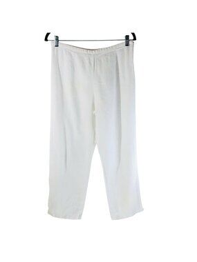 Marc Ware Womens Pants Linen Wide Leg Zip Closure White Size M